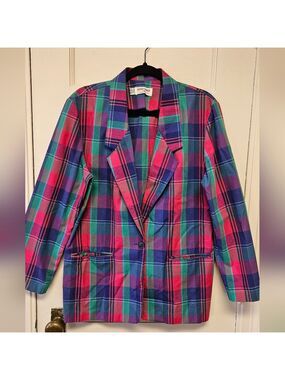 Alfred Dunner Pink & Purple Plaid Blazer Size 8